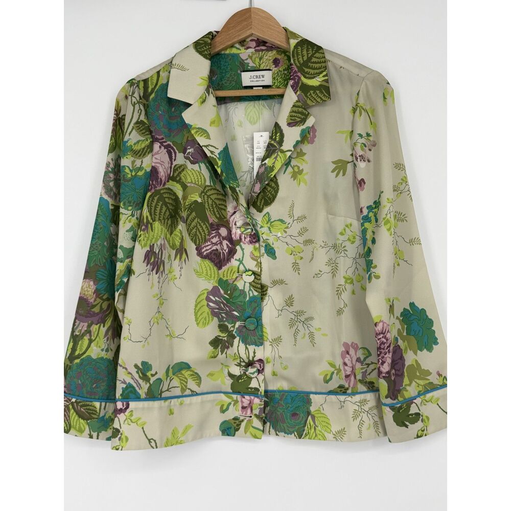 NWT J.Crew Collection Ratti Leafy Floral Drapey Button-Up Top Green S